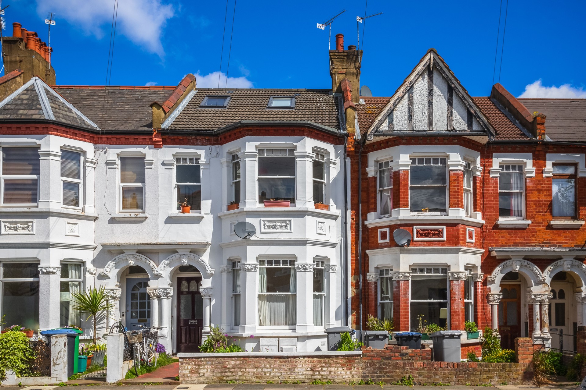 Typical British terraced houses in London